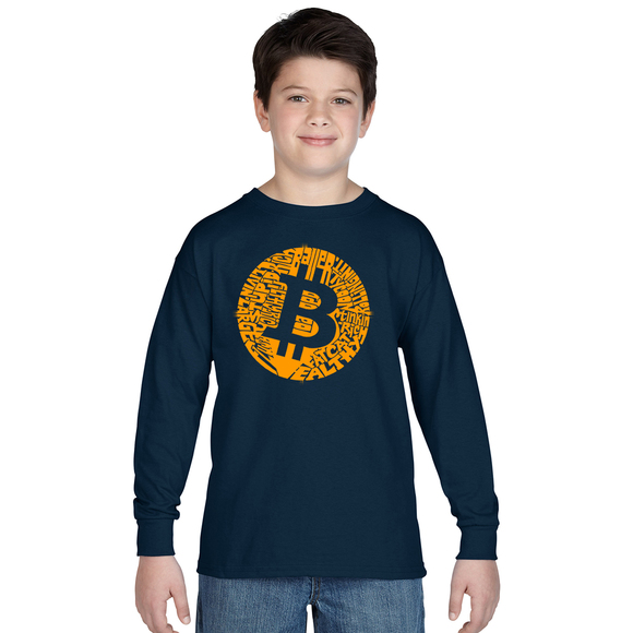 LA Pop Art Other - Boy's Word Art Long Sleeve - Bitcoin
